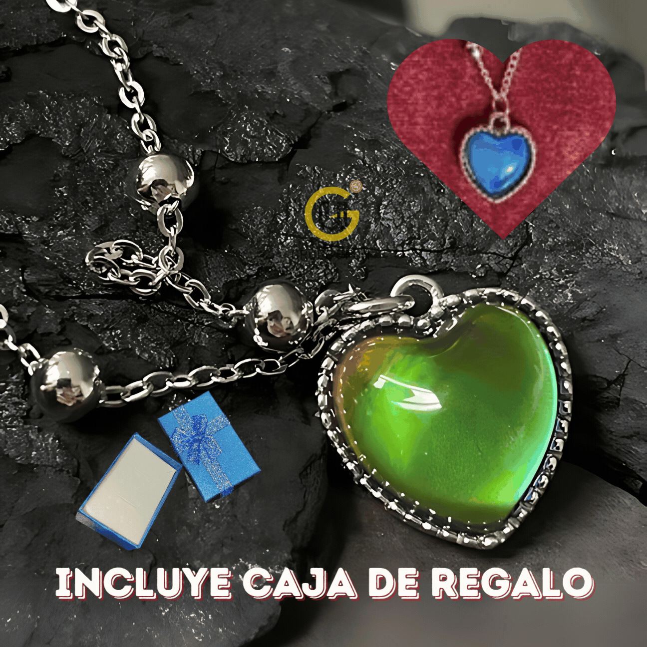 Collar Corazón Emociones+Caja Regalo
