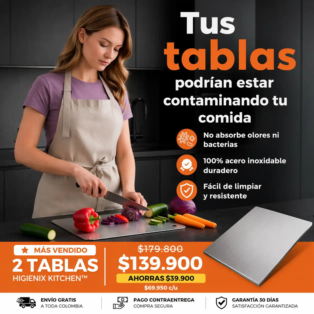 Higienix Kitchen™:La tabla de cocina que NO guarda bacterias y dura por años