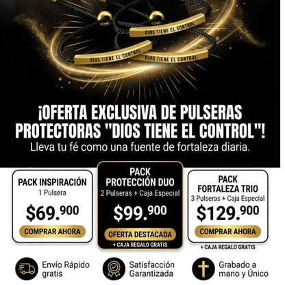 Pulsera Dios tiene el control + Caja de Lujo